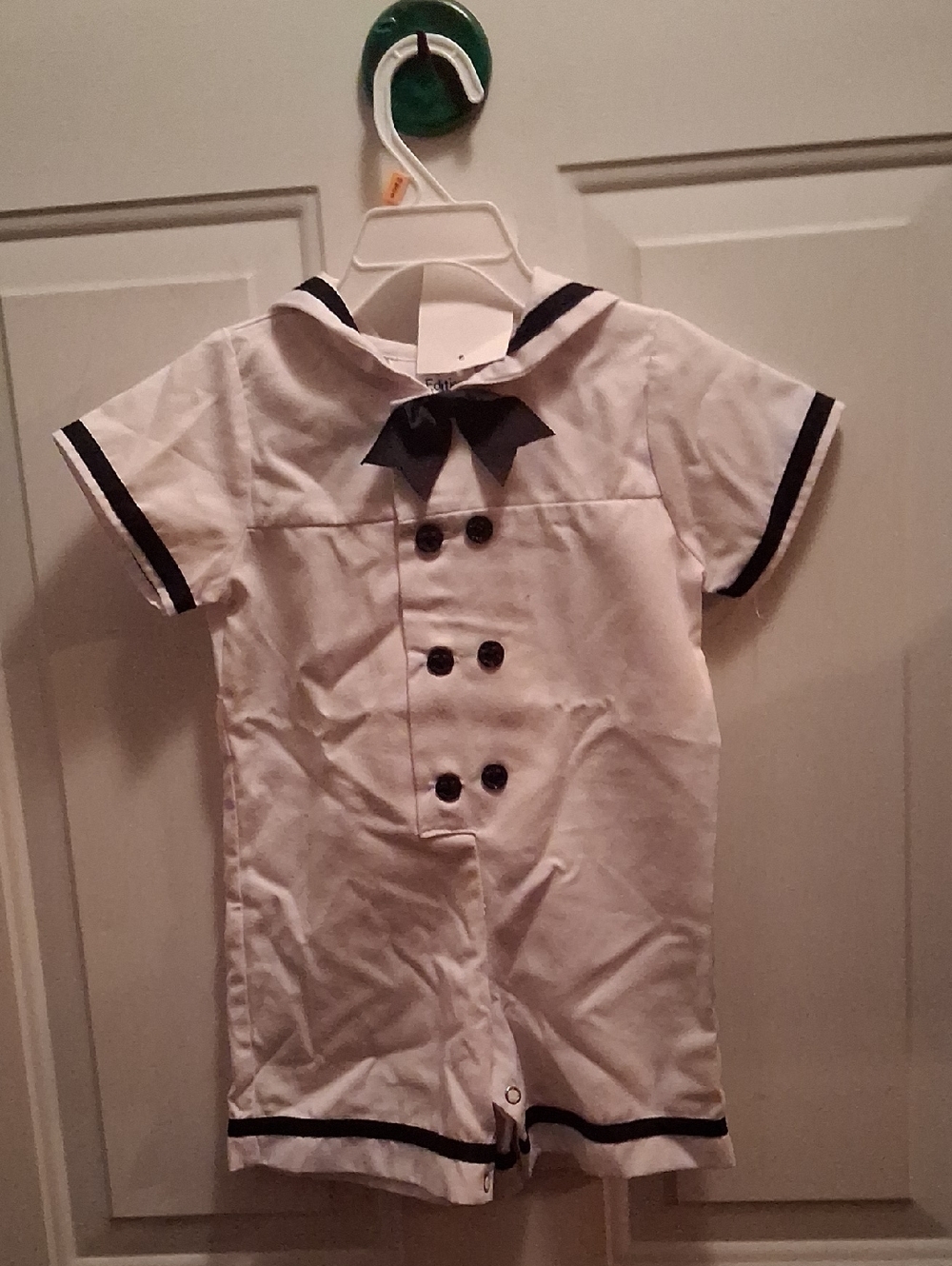 Rare Editions White and Navy Baby Sailor Romper